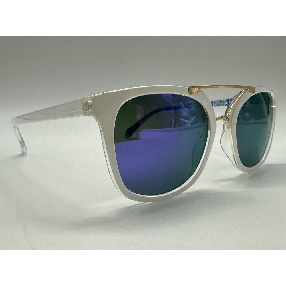 Lilly Pulitzer White‎ Purple Mirrored Polarized Sunglasses Emilia 53-20-145